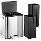 GlowSol Rectangle Trash Can, Stainless Steel Kitchen Garbage Can, 2 x 4 Gallon Trash and Recycling Dual Compartment Waste Bins with Removable Inner Bins