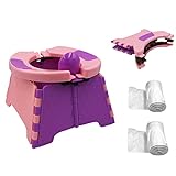 Portable Potty for Toddler Travel, Foldable Potty Training Seat for Boys Girls with 60pcs Trash Bag, Toddler Potty Chair for Home, Car, Outdoor Travel, Picnic, Beach (Pink)