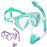 2 Pack Kids Snorkel Set Dry Top Snorkel Mask Snorkeling Gear for Kids Boys Girls Youth, No Leak Comfy MouthPiece Anti-Fog 180° Panoramic View Scuba Diving Swim Pool Equipment Snorkel Kit with Mesh Bag