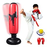 Inflatable Punching Bag for Kids, Freestanding Kids Boxing Bag with Stand, 63 inch Punching Bag with Air Pump and Boxing Gloves for Karate Kickboxing, Workout Equipment, Gift for Boys Girls