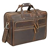Polare 18.5” Full Grain Leather Laptop Briefcase Messenger Work Bag Overnight Bag For Men X-Large Fits 17.3” Laptop
