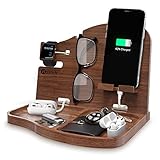 BarvA Wood Docking Station Nightstand Organizer Phone Wallet Watch Stand Key Holder Bed Caddy Charging Dock Desk Accessories Bedside Caddy Birthday Gifts for Men Home Organization Side Table