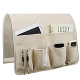 Sofa Armrest Organize remote holder bedside caddy organizer with 5 pockets，non-slip couch remote control holder couch armchair caddy accessories (35'x18', Beige)