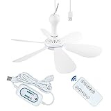 SCOOYEEES Portable Ceiling Fan USB Powered Ceiling Fan with Remote Control 3 Speed 5 Timing, Silent Small DC Ceiling Fan 6 Blades Hanging Fan for RV Trailer Camping Tent Cruise Gazebo Room Hoom