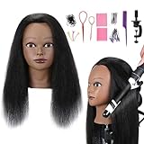 SOPHIRE 16' 100% Real Hair Mannequin Head with stand, Hairdresser Cosmetology Mannequin Manikin Training Practice Doll Head for Braiding Hairstyling - Black