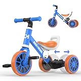 BIKE WORK 4 in 1 Kids Tricycle for Toddlers Age 2-4, Toddler Tricycle with Removable Pedal, Baby Balance Bike Trikes Riding Toys for Toddler, Gift & Toys for Boy & Girl, Blue