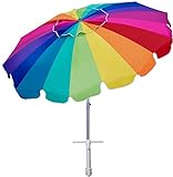 AMMSUN 7.5ft Heavy Duty HIGH Wind Beach Umbrella with sand anchor & Tilt Sun Shelter, UV 50+ Protection Outdoor Umbrellas Sunshade with Carry Bag for Patio Garden Pool Backyard (Rainbow)