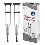 Dynarex Universal Crutches, Aluminum Mobility Aid for Children to Adults, Push-Button Height Adjustment Range of 4’7”– 6’7” with a 300 Pound Weight Capacity, Silver, 1 Pair Dynarex Universal Crutches