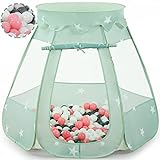 Wilhunter Baby Ball Pit for Toddler with 50 Balls, Kids Pop Up Play Tent for Girls, Princess Toys for Children Indoor & Outdoor Playhouse with Carry Bag (Celadon: Pink/White/Gray, 109x90cm/50 Balls)