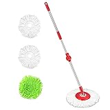 HAPINNEX Spin Magic 360 Upgraded Mop Handle with 2 Pack Microfiber Mop Head Refills Set Replacement for Any Hand Press and Pedal Mop Buckets