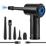 Compressed Air Duster,Fulljion 3-Gear to 51000RPM Electric Air Duster Portable Air Blower with LED Light, 6000mAhRechargeable Cordless Air Duster for Computer Keyboard Swimming Ring Fast Charge(Black)
