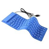 Foldable Silicone Wired Silent Keyboard, 85-key Portable Soft Rubber Waterproof USB Rollup Keyboard with 4.53ft for Laptop PC Computer (Blue)