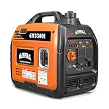 GENMAX Portable Inverter Generator，3300W Ultra-Quiet Gas Engine, EPA Compliant, Eco-Mode Feature, Ultra Lightweight for Backup Home Use & Camping (GM3300i)