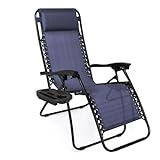EZONE Zero Gravity Lounge Chairs Outdoor Adjustable Reclining Patio Chair Steel Mesh Folding Recliner for Pool Beach Camping Lounge Chair with Pillows and Cup Tray (1, Navy Blue)