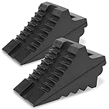 PR1ME Solid Rubber Wheel Chocks, 2 Pack, Black, 8.6' x 3.7' x 4.7“, Heavy Duty Trailer Chock Block, Heavy Duty Rubber Wedge, with Ergonomic Carry Handle for Camper, Trailer, RV, Truck