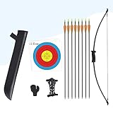 Elong Recurve Bow and Arrow Set Outdoor Youth Junior Archery Beginner Training Includes 8 Arrows, Armguard, Quiver, Target Face, Finger Tab