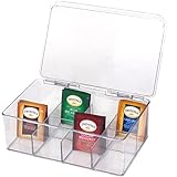 ImpiriLux Tea Bag Organizer - 1 Pack | Stackable Storage Box with Hinged Lid for Countertops, Pantries, and Cabinets | Stackable Clear Plastic Tea Bag Organizer Box