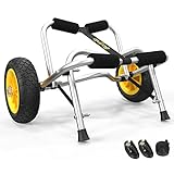 Bonnlo Universal Kayak Carrier Trolley Cart Dolly for Carrying Kayaks, Canoes, Paddleboards, Float Mats, and Jon Boats with NO-Flat Airless Tires 2 Ratchet Straps