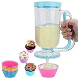 Houzemann 2 in 1 Batter Dispenser for Family Baking Christmas Party,BPA Free,Pancake Pourer Batter Pitcher Mixing Baking Tool with Squeeze Handle for Cupcakes,Muffins,Crepes,Cakes,Waffles(Blue)