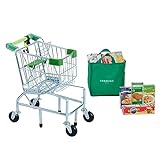 Teamson Kids - Toy Shopping Cart with 8 Pieces Accessories, Sturdy Metal Frame, Pretend Grocery Cart, Pretend Play Supermarket Shopping Cart for Kids, Shopping Bag, Toddler, Ages 3+