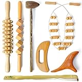 Wooden Massage Tools Set for Body Shaping,7 Pieces Wood Therapy Kit Anti Cellulite Lymphatic Drainage Massager incorporate Pull-Back Roller, Wooden 9-Wheel, Gua Sha etc.for Muscle Pain Relief