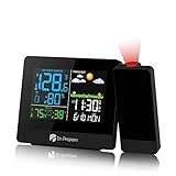 DR.PREPARE Projection Alarm Clock, Digital Clock Projector on Ceiling with Indoor/Outdoor Temperature Display, Dual Alarms, Colored Backlight, Weather Forecast, and Battery Backup for Bedroom
