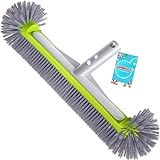 Professional Swimming Pool Brush Head with Round Ends,17.5' Heavy Duty Aluminum Back for Cleaning Pool Walls, 7 Rows Premium Nylon Bristles with EZ Clips (Green Grey)