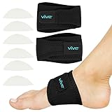 Vive Arch Support Brace (Pair) - Plantar Fasciitis Gel Strap for Men, Woman - Orthotic Compression Support Wrap Aids Foot Pain, High Arches, Flat Feet, Heel Fatigue - Insert for Under Socks (Black)