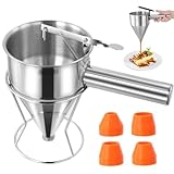 Toyosport Stainless Steel Pancake Batter Dispenser 40oz Funnel Cake Dispenser with Stand Multi-Caliber for Baking Cupcakes Muffins Crepes or Any Baked Goods