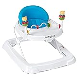 BABY JOY Baby Walker, Foldable Activity Walker Helper with Adjustable Height, Baby Activity Walker with High Back Padded Seat & Bear Toys, Blue