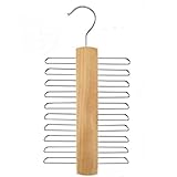 SHAPE YOU Wood Tie Rack Holder,Premium Wooden Necktie and Belt Hanger,Rotate to Organizer and Storage Rack with Non-Slip Clips Finish 20 Hooks,360Degree Swivel Space Saving Organizer for Men