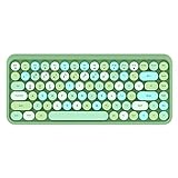 Wireless Bluetooth Keyboard, Mini Portable 84-Key Typewriter Retro Round Keycaps Keyboard,Compatible with Android, Windows, PC, Tablet-Dark, Perfer for Home and Office Keyboards(Green-Colorful)
