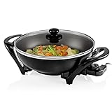 Ovente Electric Skillet with Nonstick Coating and Glass Lid, 13 Inch Portable Kitchen Countertop Cooking Wok, Adjustable Temperature Control, Cool Touch Handle, Easy to Use and Clean, Black SK3113B