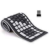 sungwoo Wireless Silicone Keyboard, 2.4GHz Wireless, Foldable Rollup Keyboard, Waterproof, Dustproof and Lightweight, Perfect for PC, Notebook, Laptop and Travel(Black and Grey)