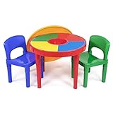 Humble Crew, Red/Green/Blue Kids 2-in-1 Plastic Building Blocks-Compatible Activity Table and 2 Chairs Set, Round, Primary Colors