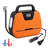 Portable Air Compressor Tire Inflator, 12V DC/110V AC Car Tire Pump, 150PSI Auto Shut off with Digital Pressure Gauge, Emergency LED Light for Cars, Bicycles, Balls and Other Inflatables