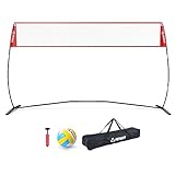 Patiassy 14ft Freestanding Volleyball Practice Net for Indoor or Outdoor Use, Height Adjustable Portable Volleyball Training Set and Easy Setup with Volleyball for Backyard Driveway