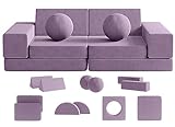 Kids Couch, 12PCS Fold Out Toddler Couch with 2 Balls and Tunnel, Modular Kids Couch for Playroom, Kids Play Couch for Kickball Game, Pitching Game, 30+ Creative Gameplay Couch for Kids (Blueberry)