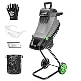 VIVOSUN 15-AMP Electric Wood Chipper and Shredder with Wheels and Safety Locking Knob, Equipped with Plunger, 50L Collection Bag, Additional Blades and Carbon Brushes, Gloves & Goggles