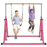 RAVS Gymnastics Bar for Kids with Swing Set, 8 Heights Adjustable Easy Folding Gymnastic Training Bar Kids Monkey Horizontal Bars - Max Load 300LBS