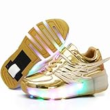 Ehauuo Unisex Kids LED Light up Retractable Roller Skate Sneaker Flashing Wheel Shoes for Girls Boys(13 M US Little Kid, A-Golden)