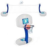 SwimWays 2-in-1 Pool Sport Combo Set - Volleyball Net & Outdoor Basketball Hoop for in- & Above Ground Pool, Outdoor Games for Adults and Family