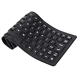 Foldable Silicone Keyboard, USB Wired Waterproof Rollup Keyboard, Folding Flexible Keyboard Slim Soft Silent Typing 85 Keys for PC Notebook Laptop(Black)