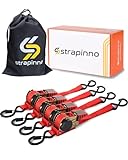 Strapinno Retractable Ratchet Straps 1 in x 10 ft, Secure Tie-Downs with Rubber-Coated Handles & S-Hooks, For Moving Motorcycle, Bike, Kayak, Cargo & Daily Use- Breaking Strength 1,500LBS/680KG (4PCS)