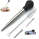 Turkey Baster for Cooking, Stainless Steel Turkey Baster Syringe with Cleaning Brush and Marinade Injector, Black
