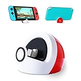 Antank Tiny Charging Stand Compatible with Nintendo Switch/Switch Lite/Switch OLED, Portable Cute Switch Dock Station with USB-C Port for Switch Games, No Projection, Red&White