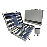 Sun Flair Backgammon Sets for Adults Kids 15 Inch, Folding Classic Board Game with Premium Leatherette Case, Smart Tactics, Best Strategy, Tip Guide Enclosed, Gray and Black 136M-5
