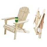 LuxenHome Folding Adirondack Chair, Lounge Chairs for Outside, Adirondack Chairs, Oversized Fire Pit Chair, Outdoor Lounge Chairs, Natural Fir Wood Lawn Chairs for Patio, Poolside, Garden, Backyard