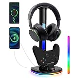 JDGPOKOO Controller Charger with RGB Headphone Stand for Xbox Series X|S/One/One X/One S, XSX Controller Charger Station with 2 USB Charging Ports, Headset Stand for Xbox Charging Station Dock, Black