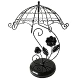 Coralpearl Spinning Metal Jewelry Tree, Rotating Necklace Hanging Display Stand, Revolving Table Top Bracelet Rack Holder, Earring Hanger Organizer Tower in Lamp Umbrella for Women Girls (Black)